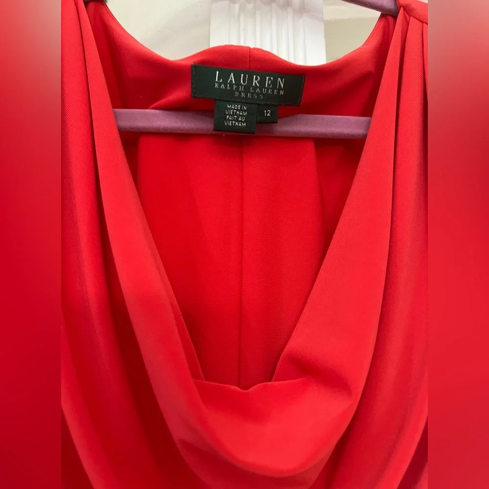 Elegant Bright Coral Sleeveless Dress Ralph Lauren, Size 12 - Picture 2 of 4
